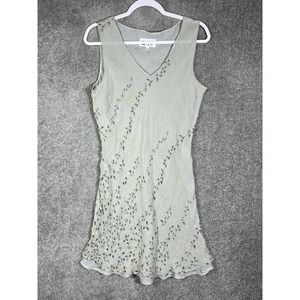 Frances La Vie Silk V-Neck Leaf Vine Sleeveless Dress Womens Size‎ 14 Lined Gray